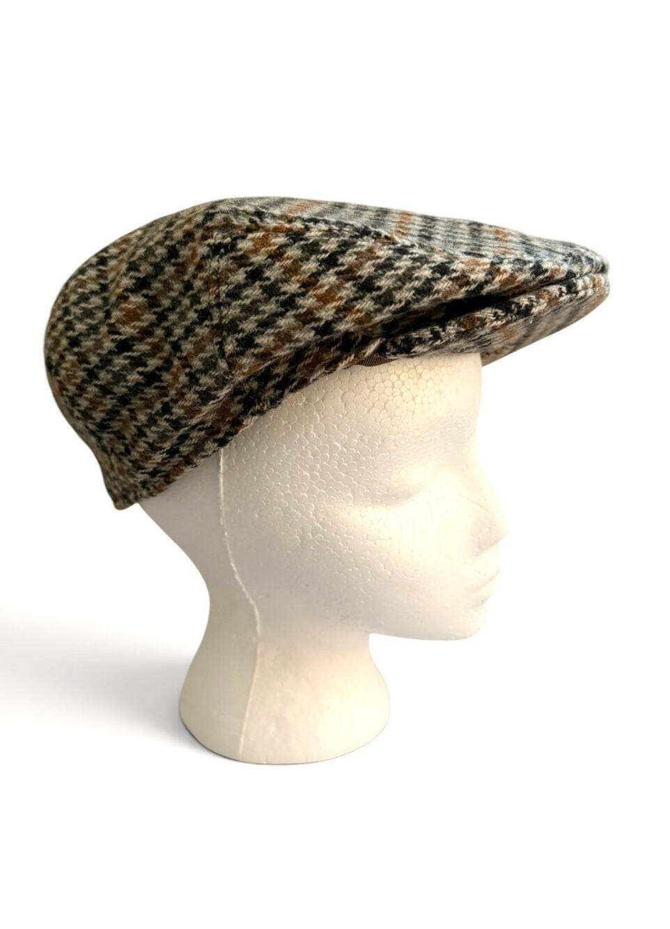 VTG KANGOL Houndstooth Tweed Flat Cap Hat Ivy Cabbie Driving Quilted Lining